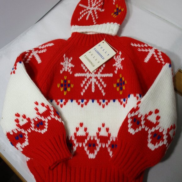 New Boys Toddler Winter Pullover  Knit Ski Sweater & Hat Unisex Snowflake Xmas - Picture 3 of 8